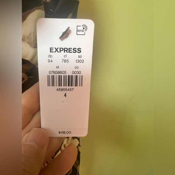 Express Elegant Ruched Floral Midi Dress – Black, Brown & Beige – size 4 - Picture 12 of 16